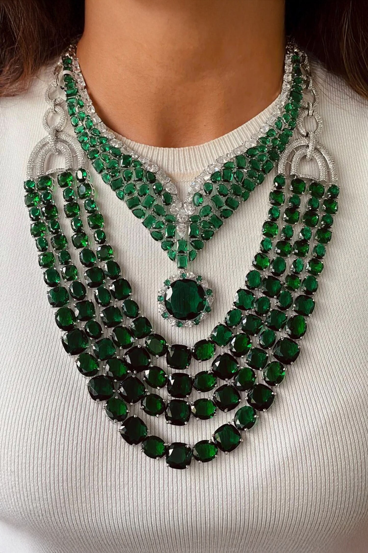 Emerald Green Layered Necklace Set 