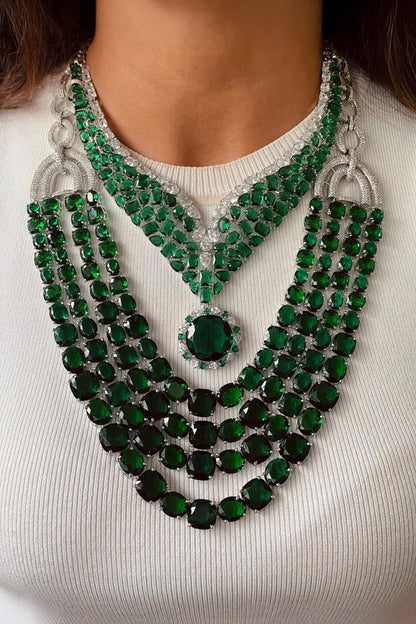 Emerald Green Layered Necklace Set 