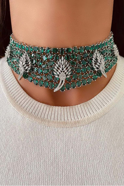 Emerald Choker Diamond Motif Necklace Set 