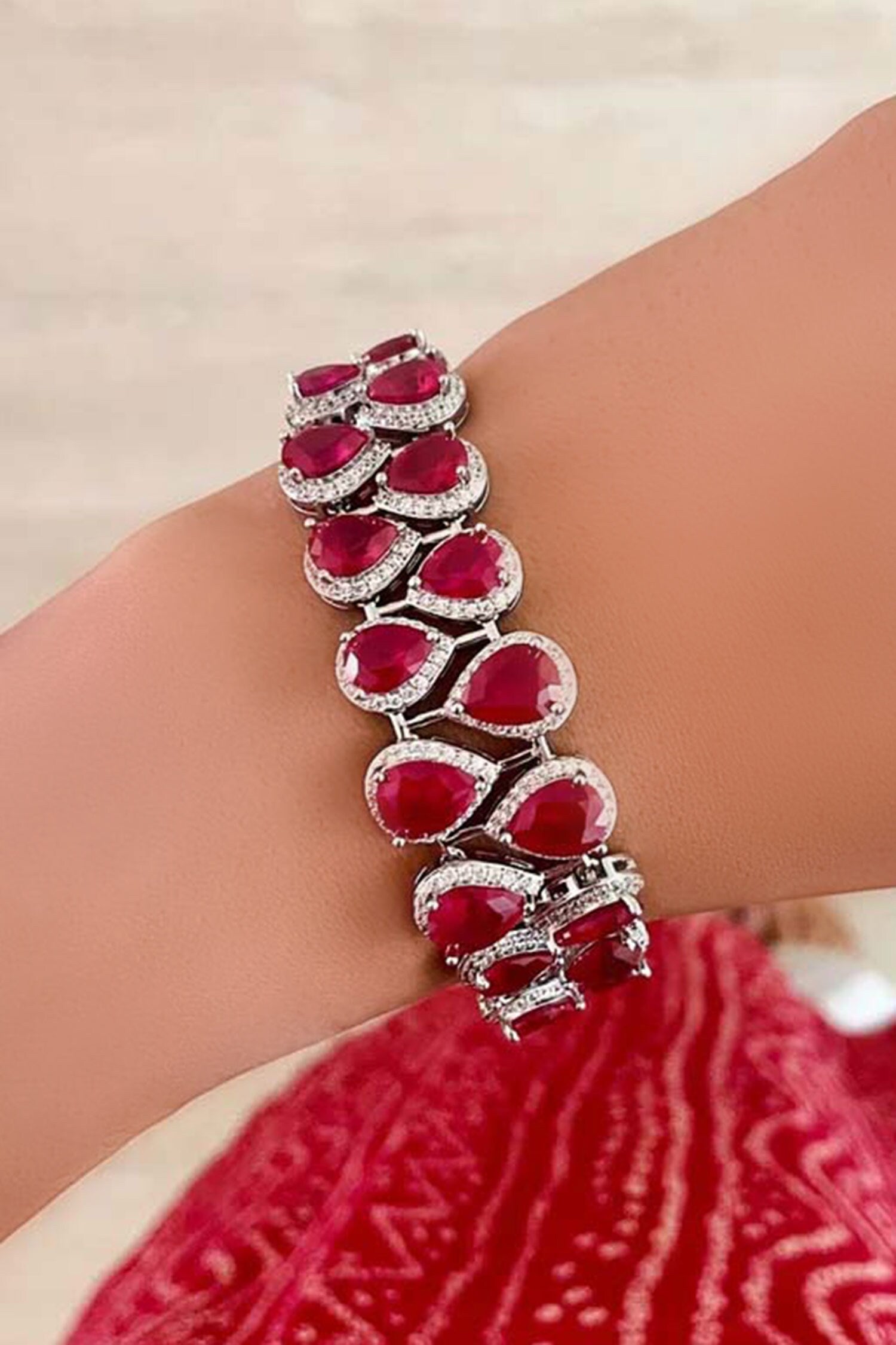 Ruby Pink Double Layered Statement Choker Set 