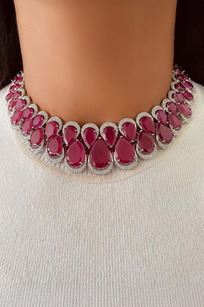Ruby Pink Double Layered Statement Choker Set 