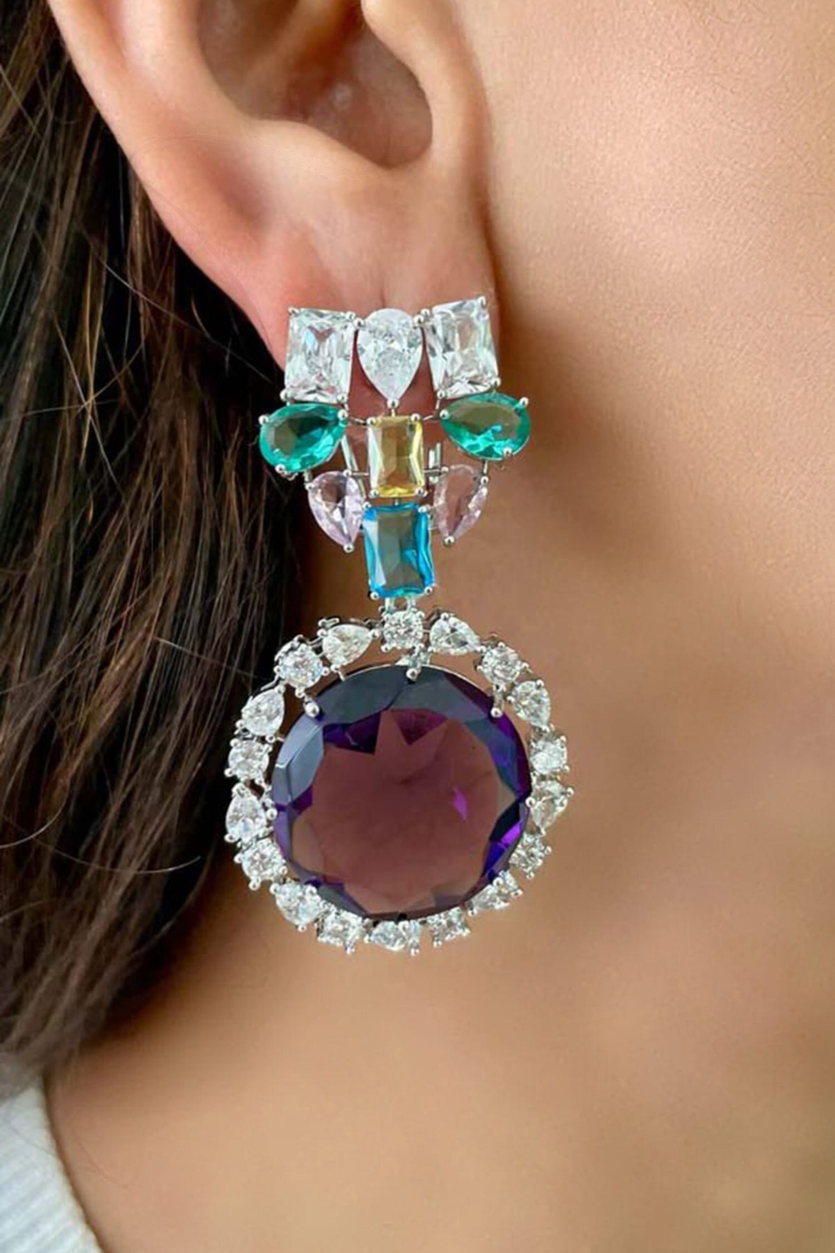 Multi Color Diamond Stone Necklace Set 
