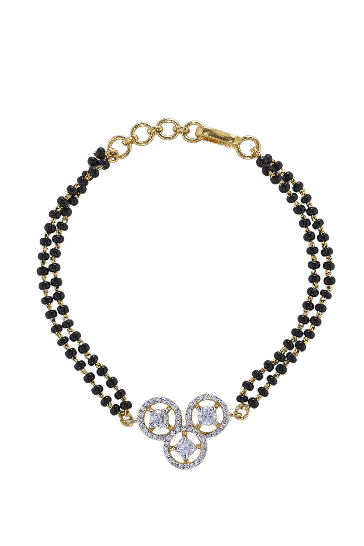 Black Beaded Rhodium Gold Plated Bracelet 