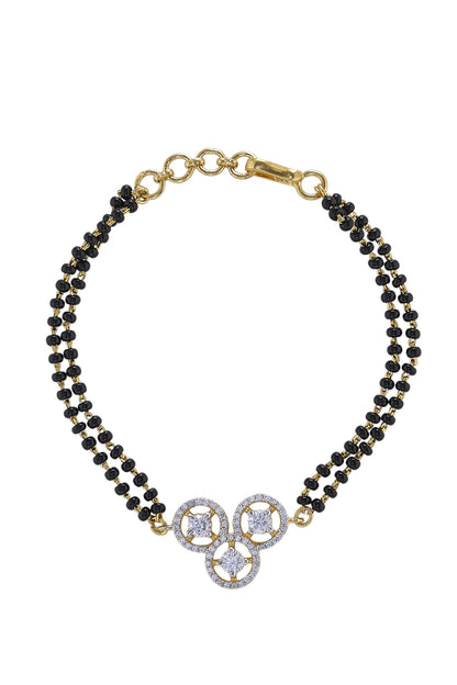 Black Beaded Rhodium Gold Plated Bracelet 