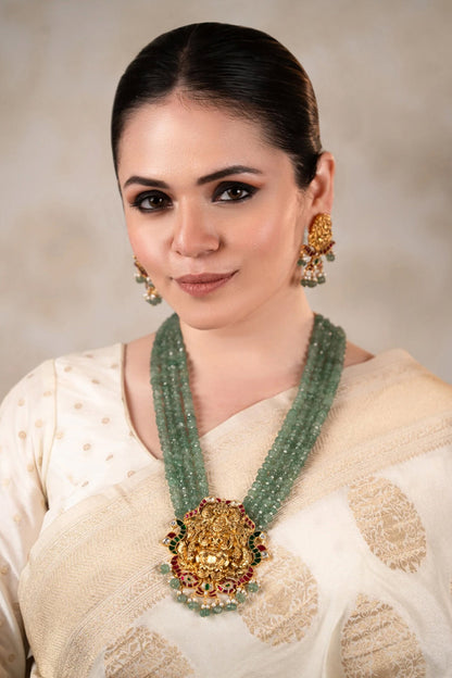 Gold Plated Green Beaded Necklace Set 