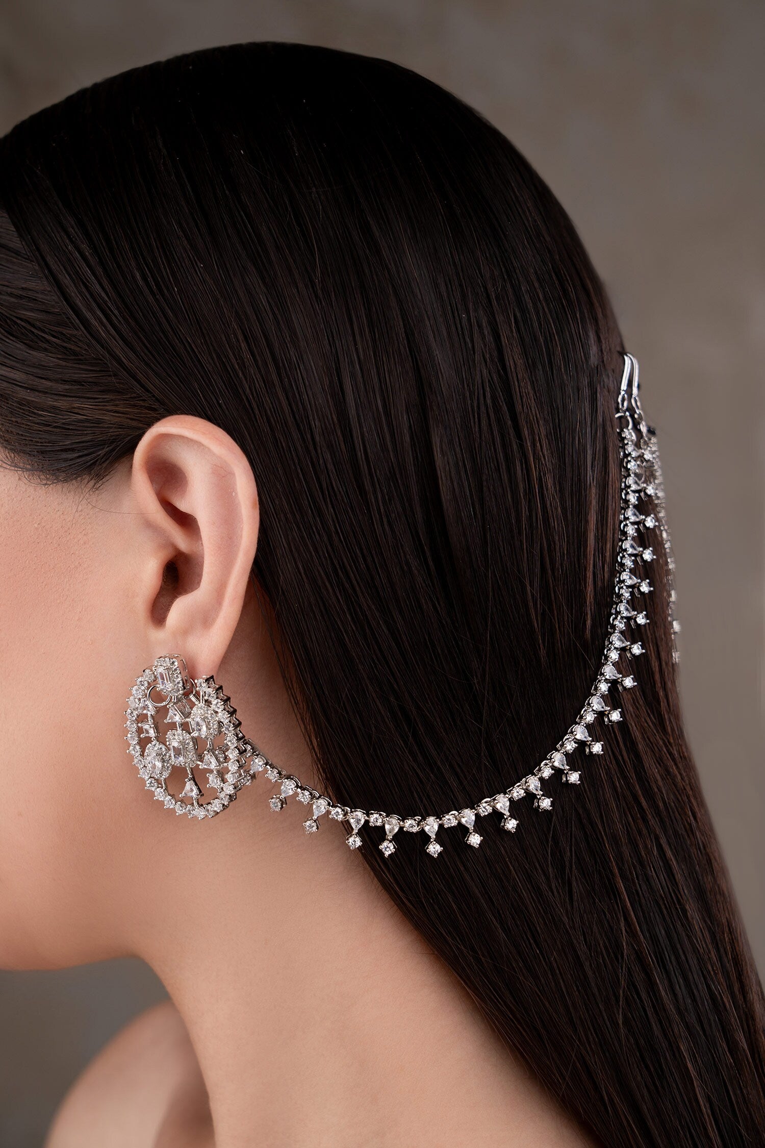 Designer Silver Ear Chain 