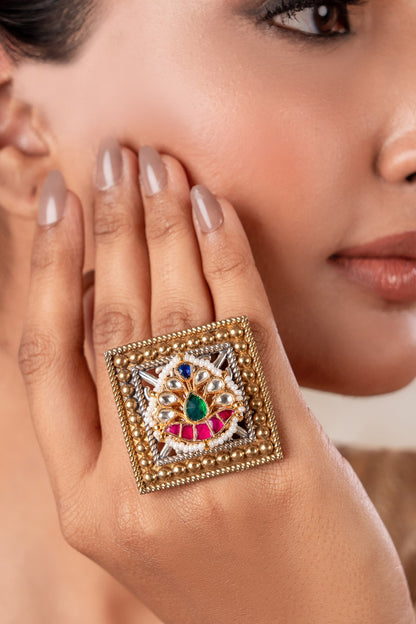Ruby Red Two Tone Designer Ring 