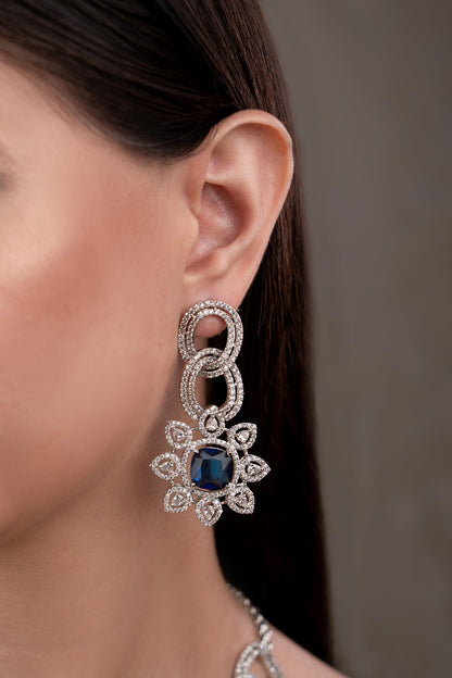 Blue Silver Plated Necklace & Earring Set 