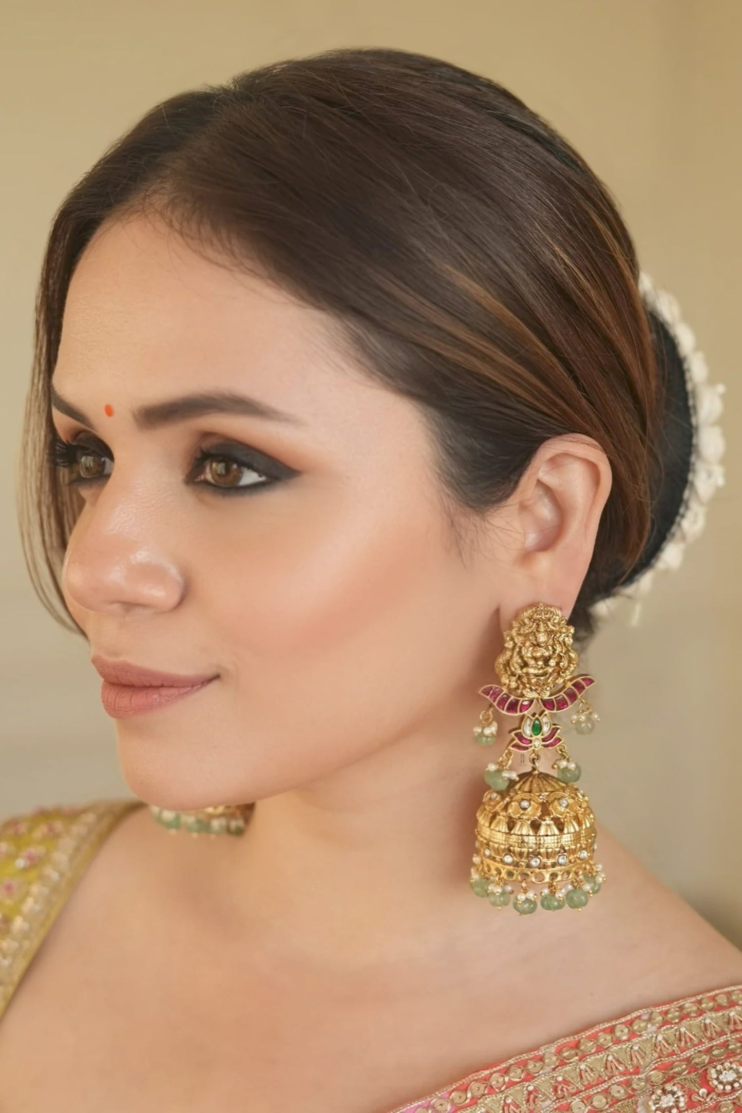 Gold Plated Green Designer Earrings 