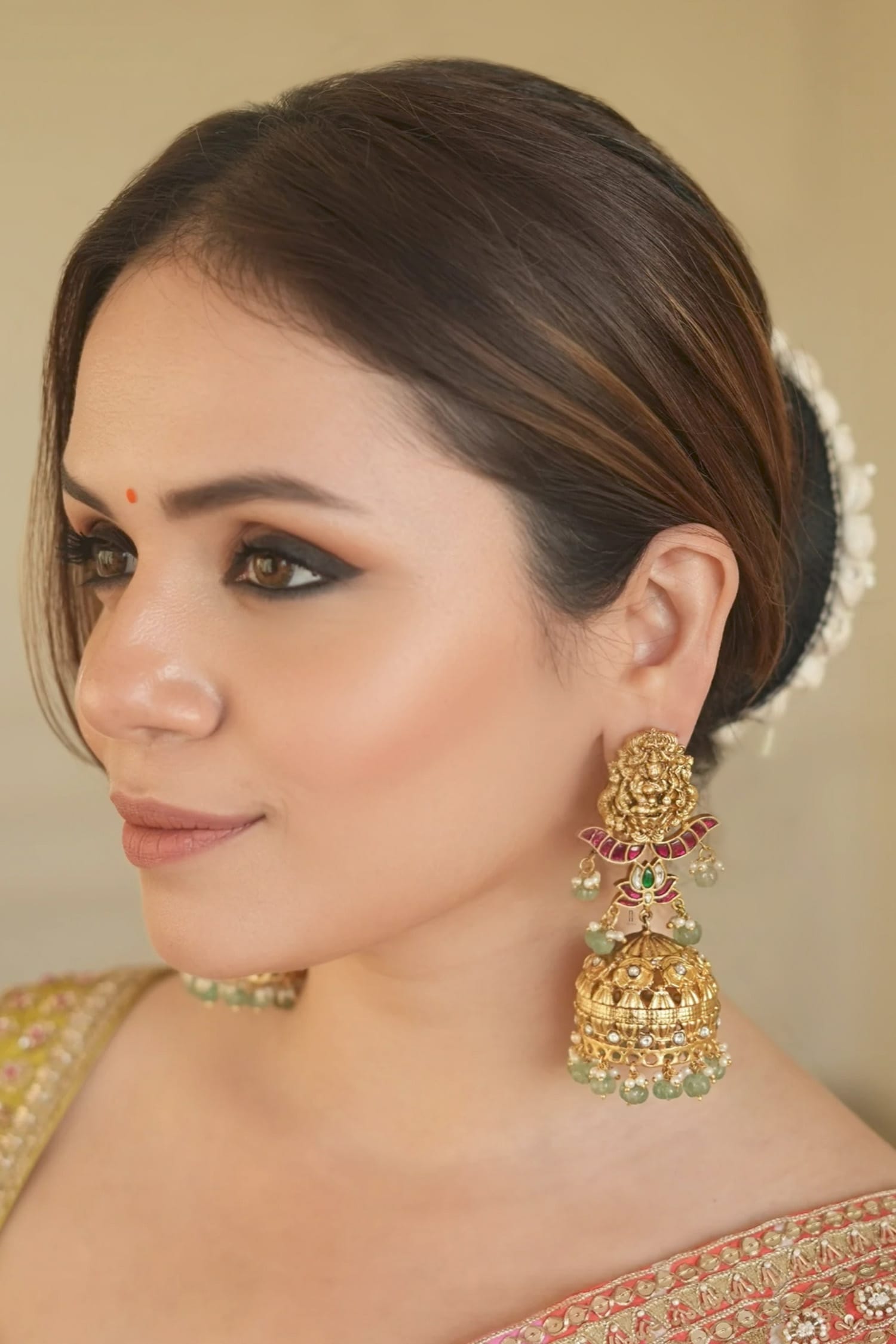 Gold Plated Green Designer Earrings 