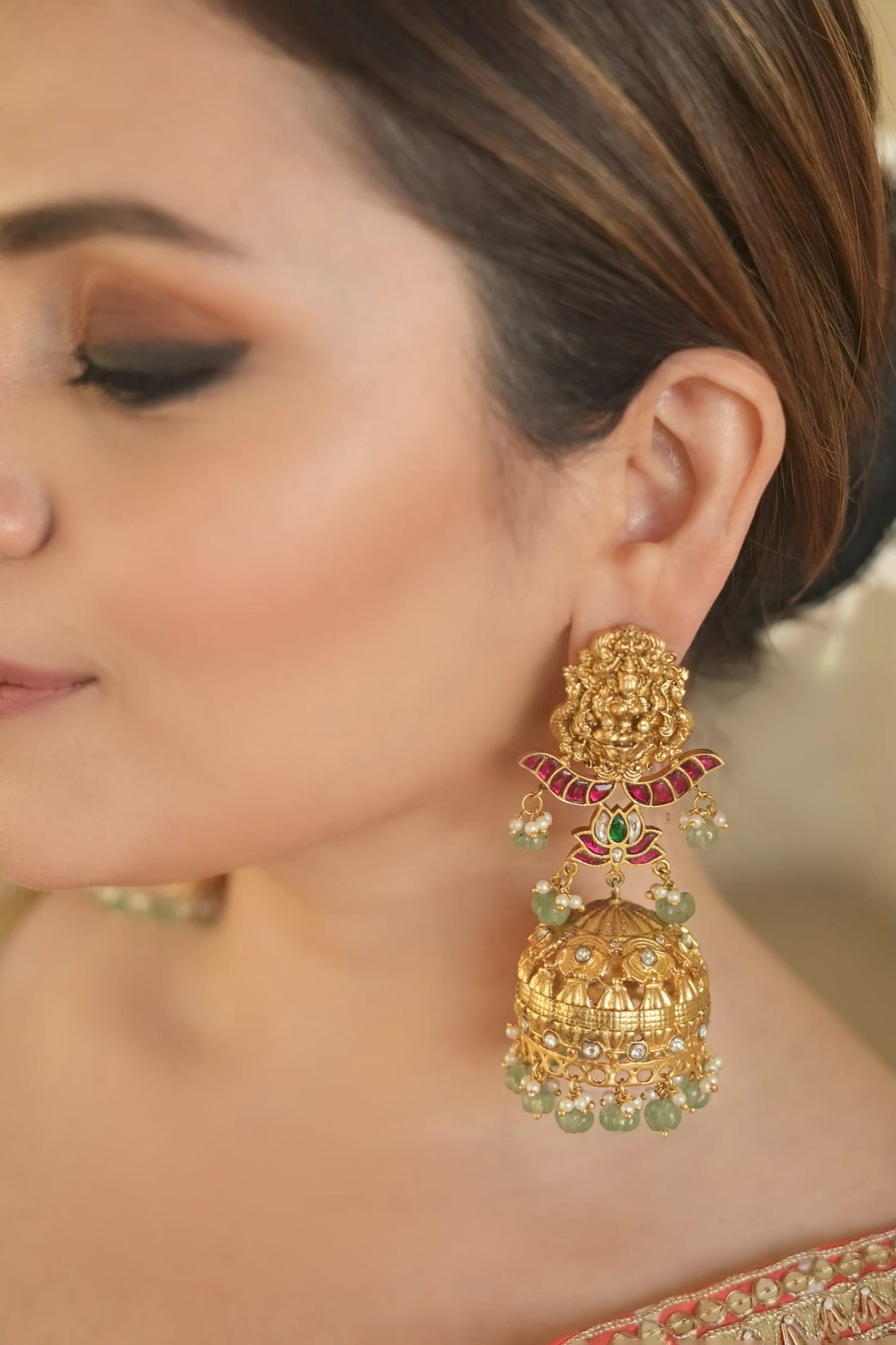 Gold Plated Green Designer Earrings 