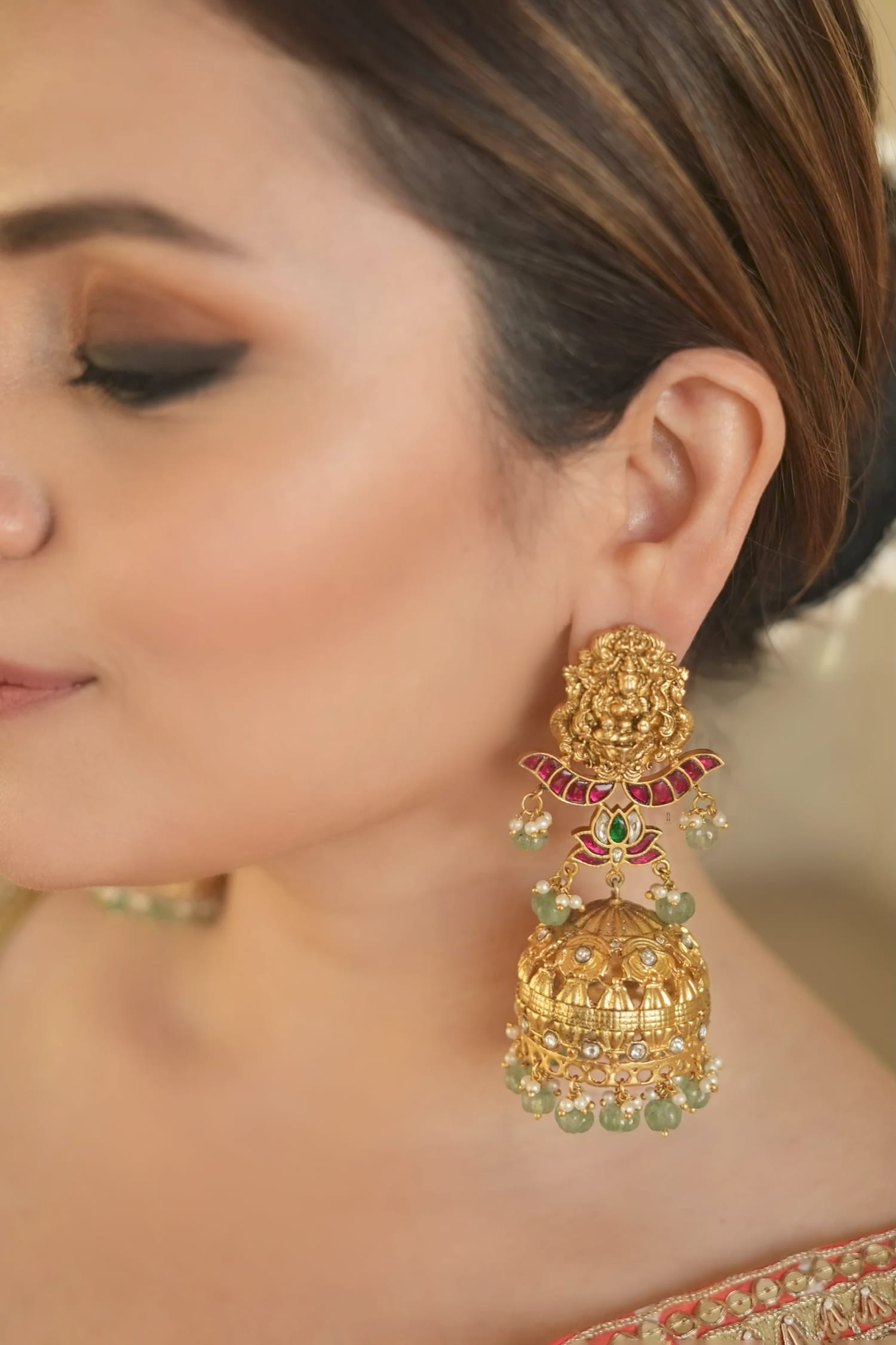 Gold Plated Green Designer Earrings 