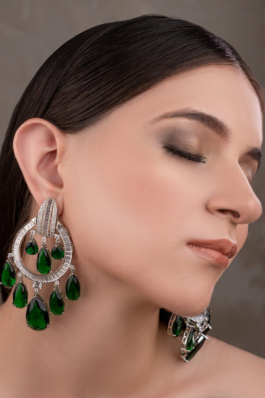 Green Teardrop Design Earrings 