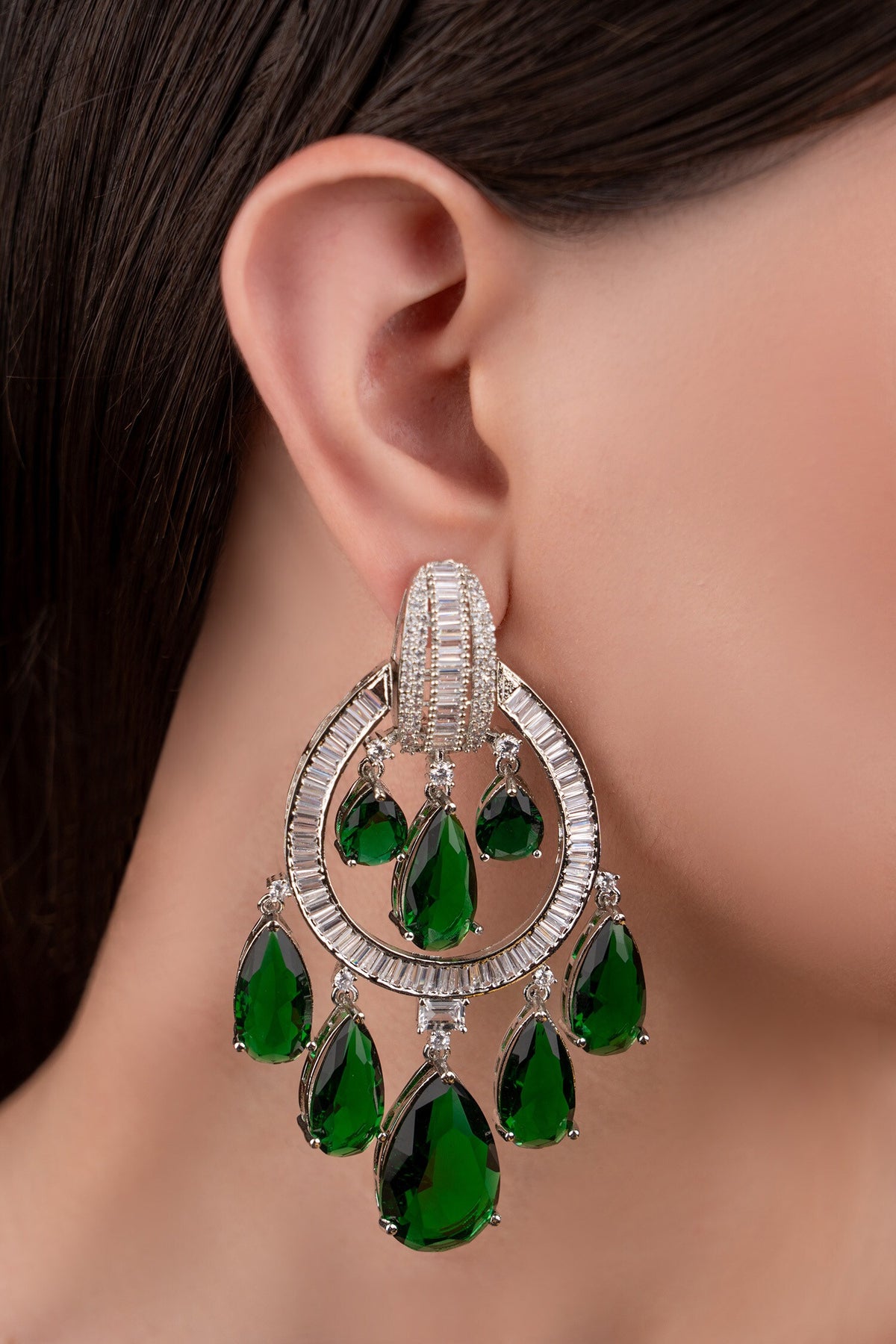 Green Teardrop Design Earrings 