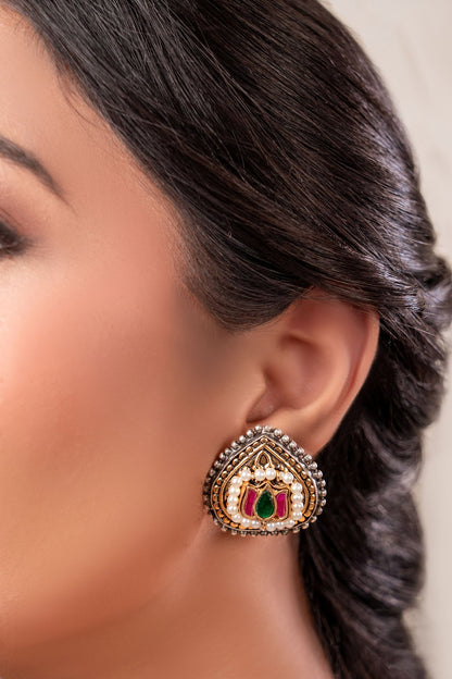Ruby Red Two Tone Designer Earrings 