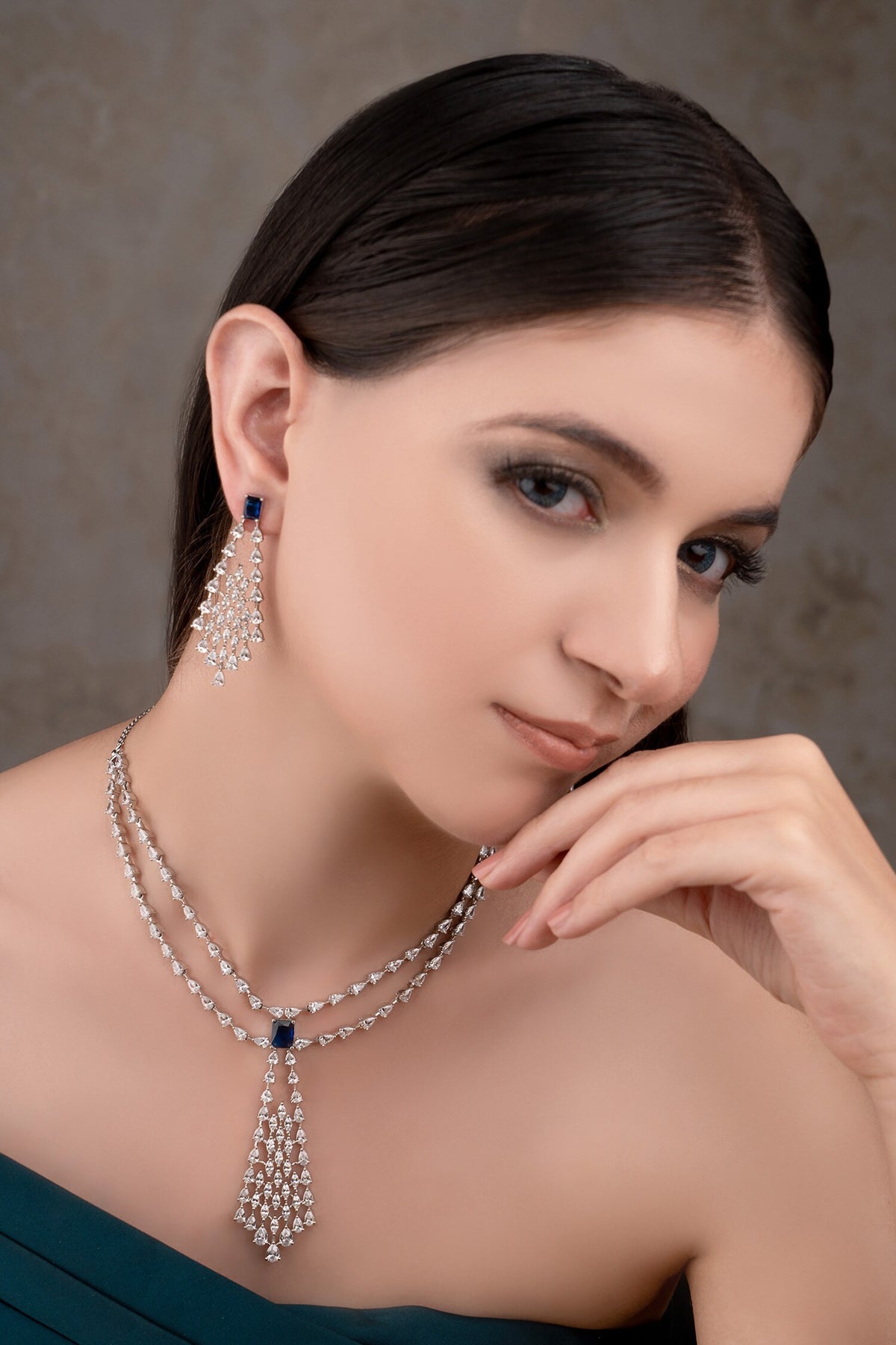 Royal Blue Designer Necklace & Earrings Set 