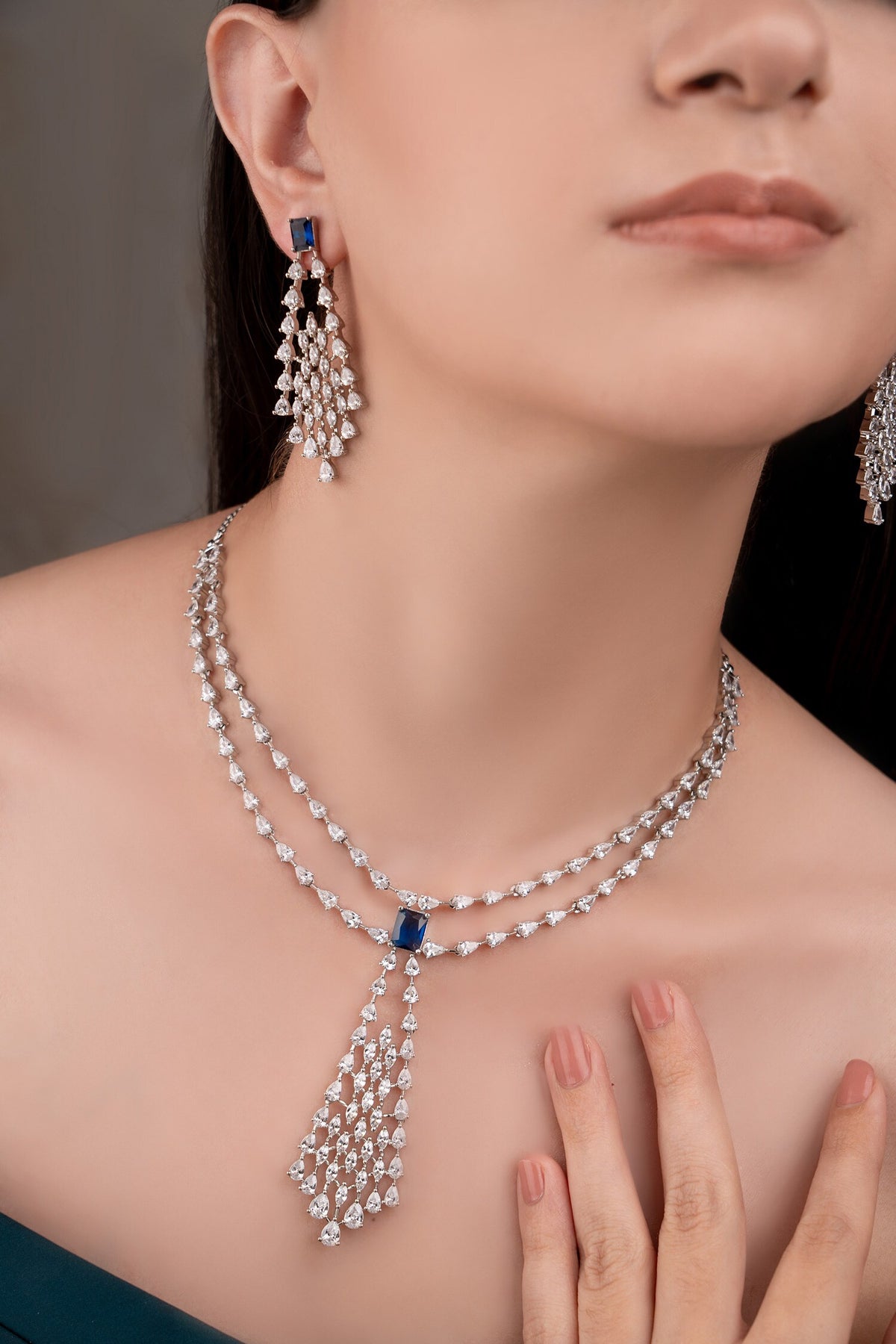 Royal Blue Designer Necklace & Earrings Set 
