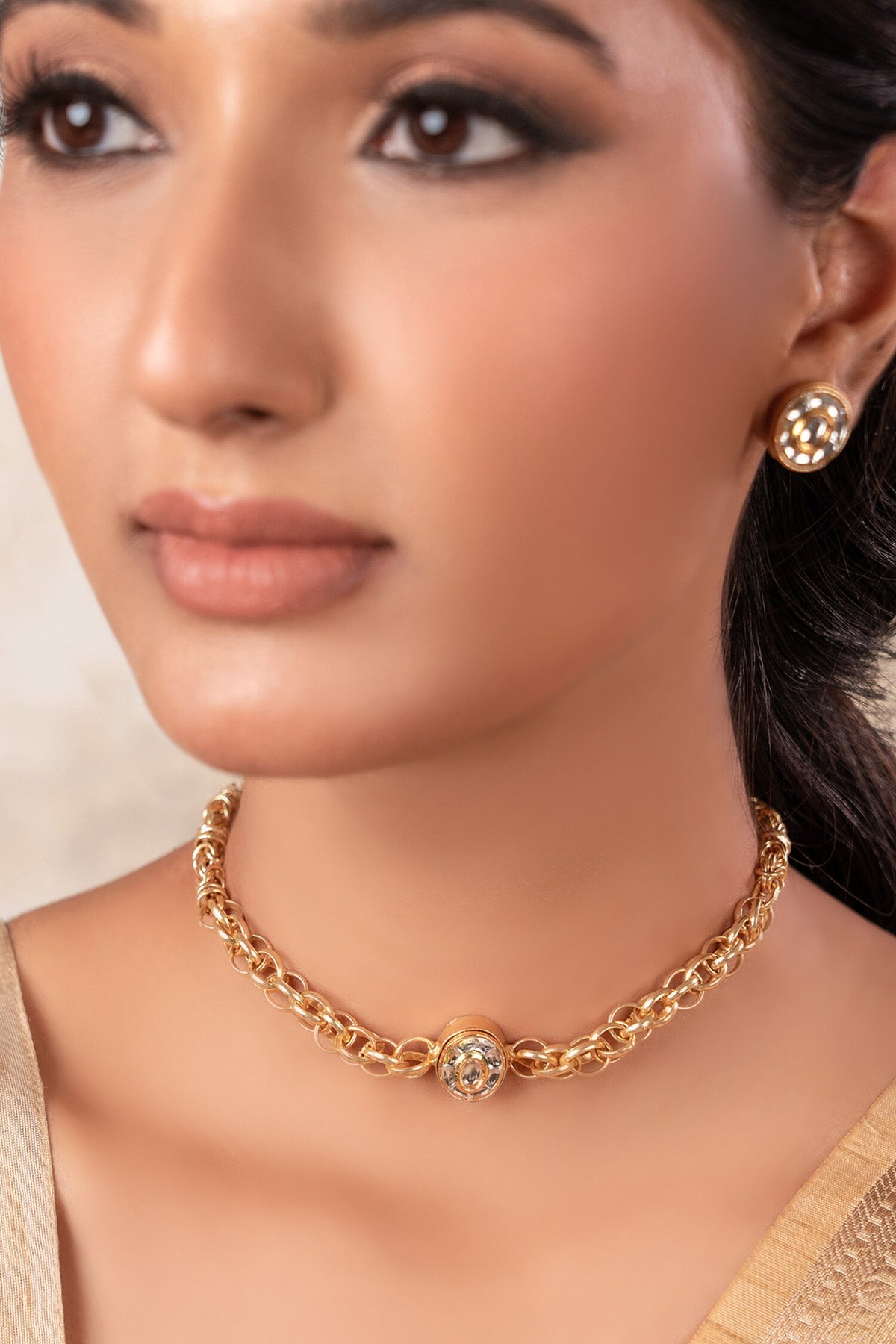 Gold Plated Choker Necklace & Earrings Set 