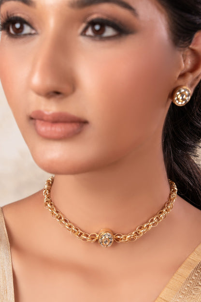 Gold Plated Choker Necklace & Earrings Set 