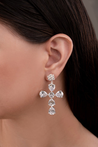 Silver Cross Motif Necklace & Earring Set 