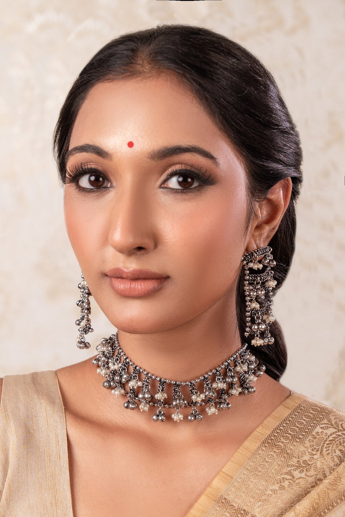 Designer Silver Plated Choker & Earrings Set 
