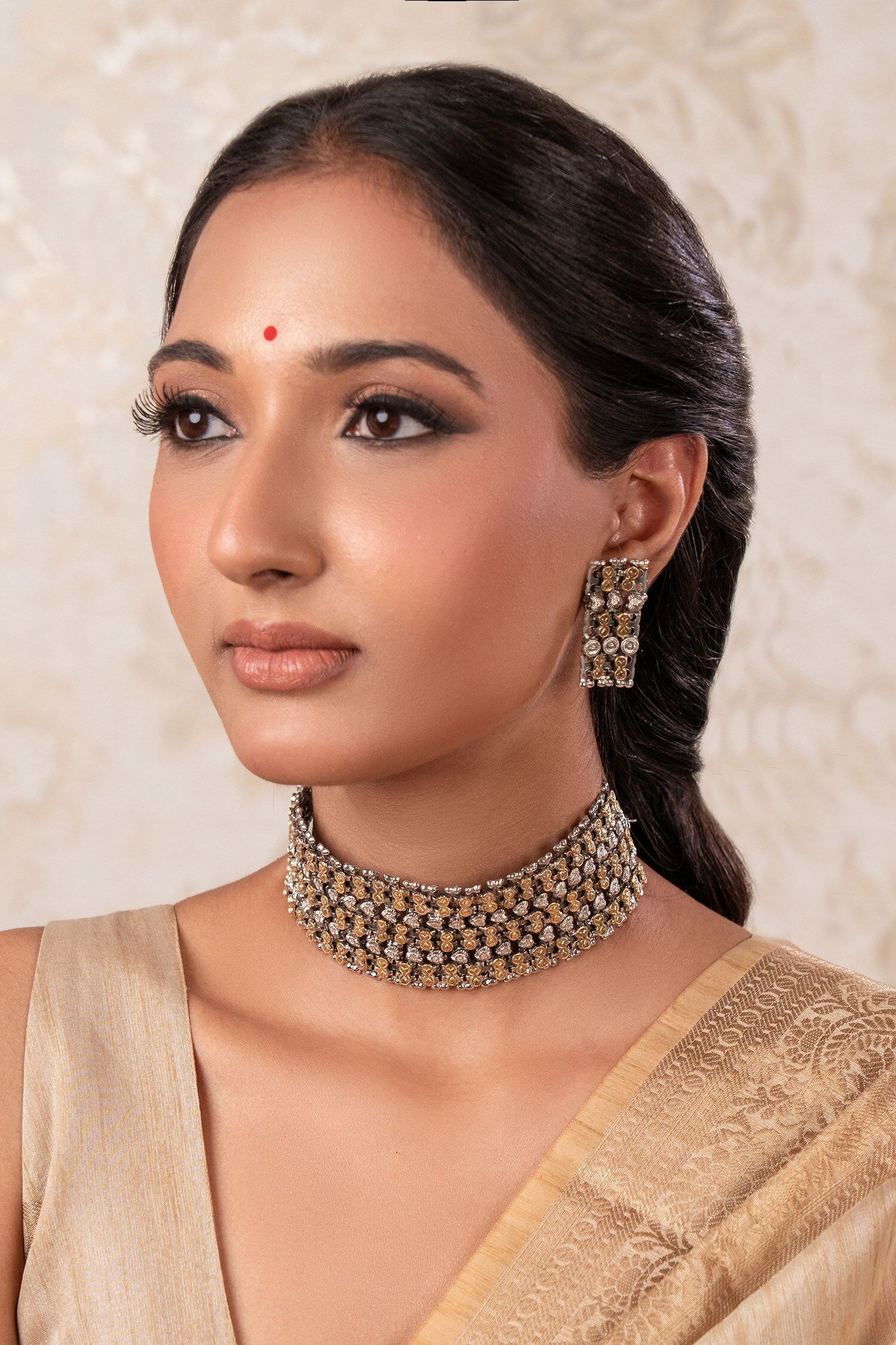 Two Tone Choker Necklace & Earring Set 