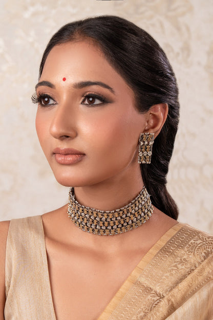 Two Tone Choker Necklace & Earring Set 