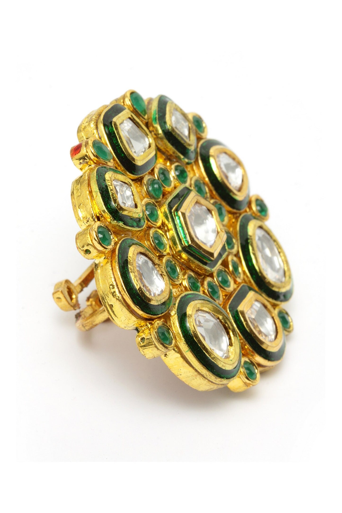 Green Kundan Gold-Plated Ring 