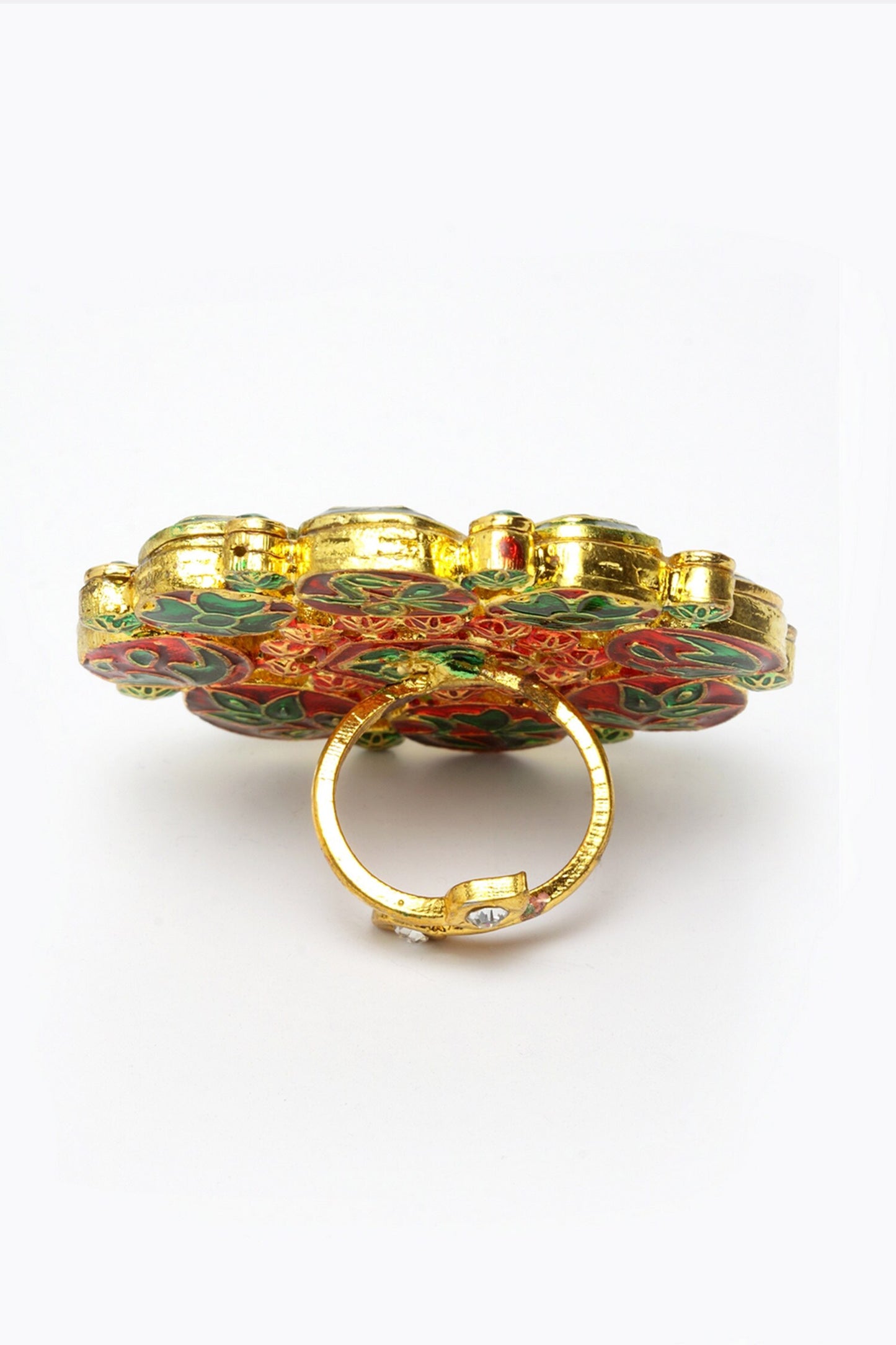 Green Kundan Gold-Plated Ring 