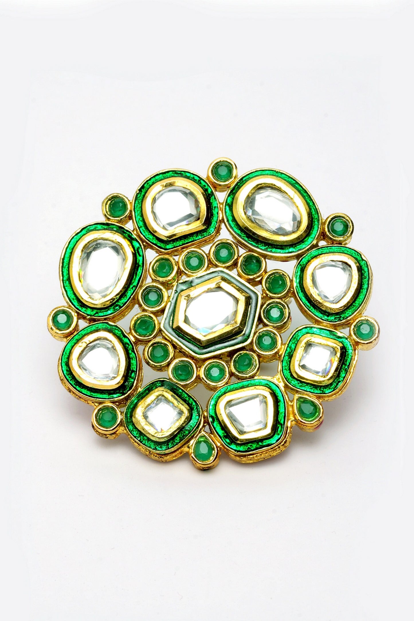 Green Kundan Gold-Plated Ring 