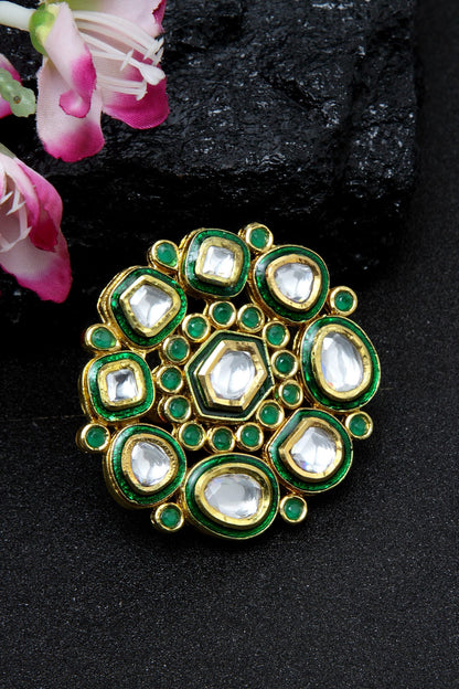 Green Kundan Gold-Plated Ring 