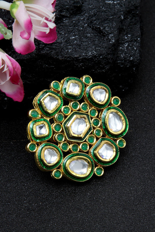 Green Kundan Gold-Plated Ring 