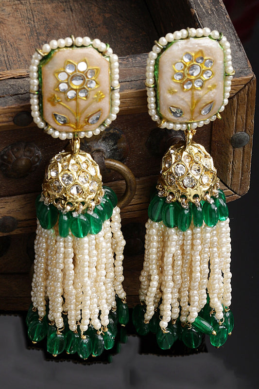Gold-Plated Opal Jhumka Earrings 