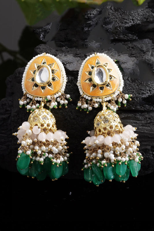 Gold-Plated Coral Jhumka Earrings 
