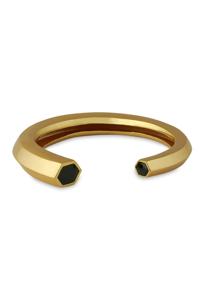 Hexa Black Enamel Gold Cuff 