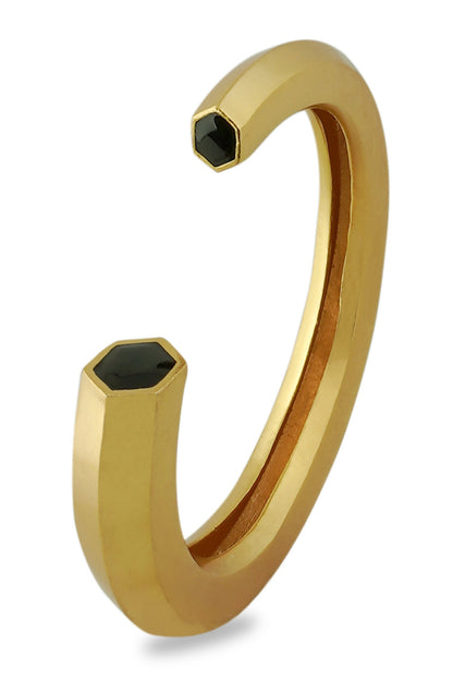 Hexa Black Enamel Gold Cuff 