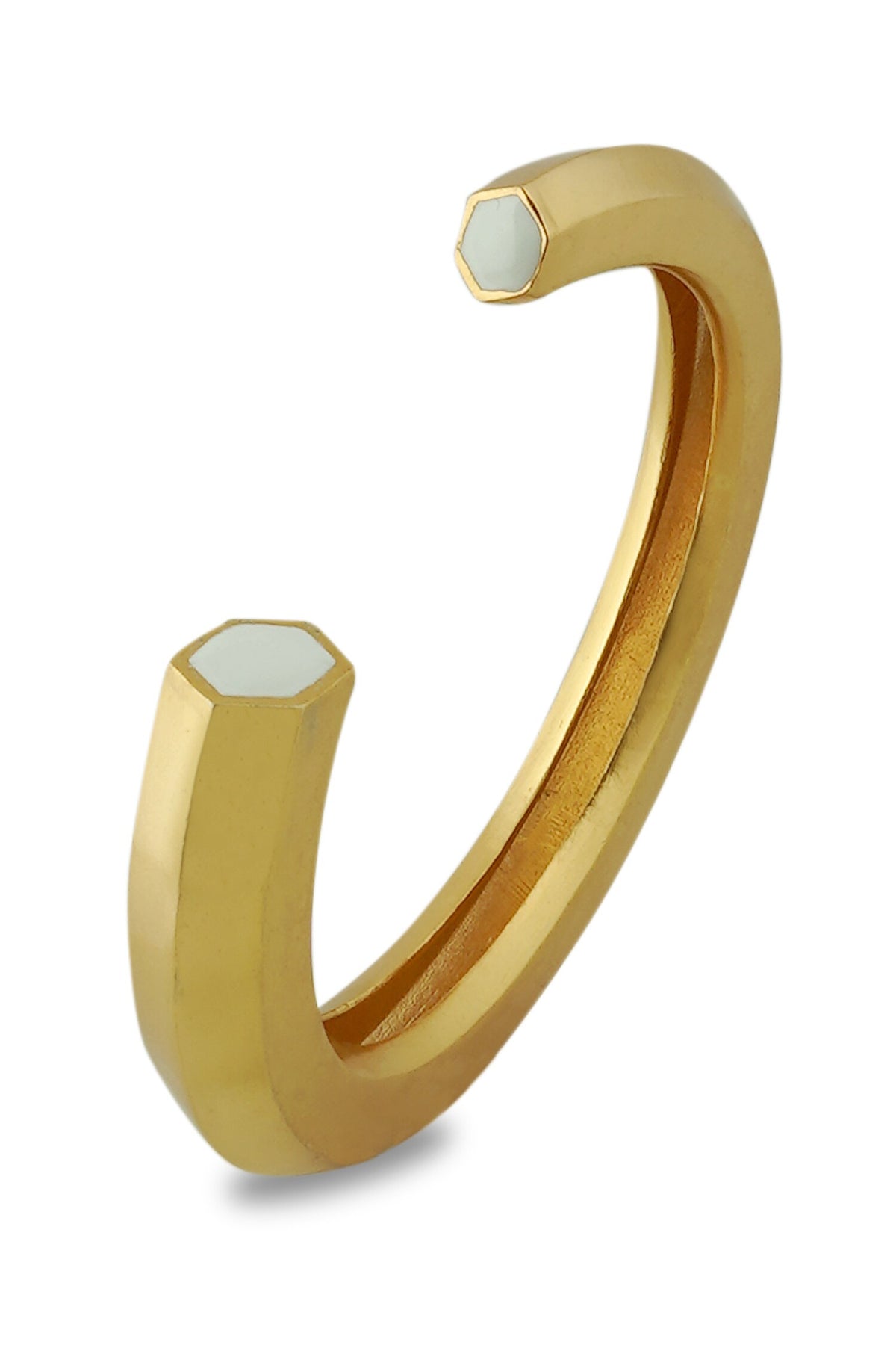Hexa White Enamel Gold Cuff 