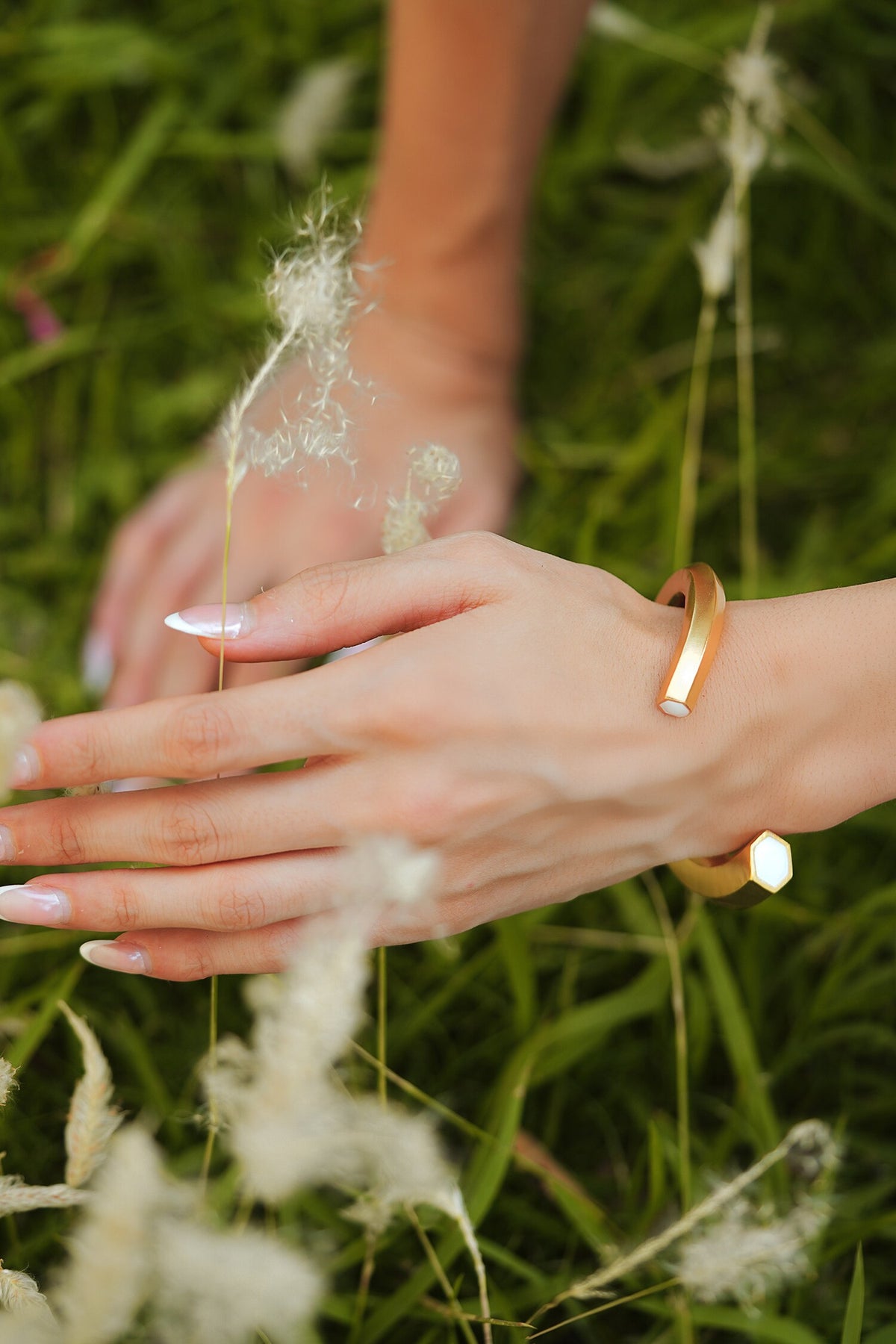 Hexa White Enamel Gold Cuff 