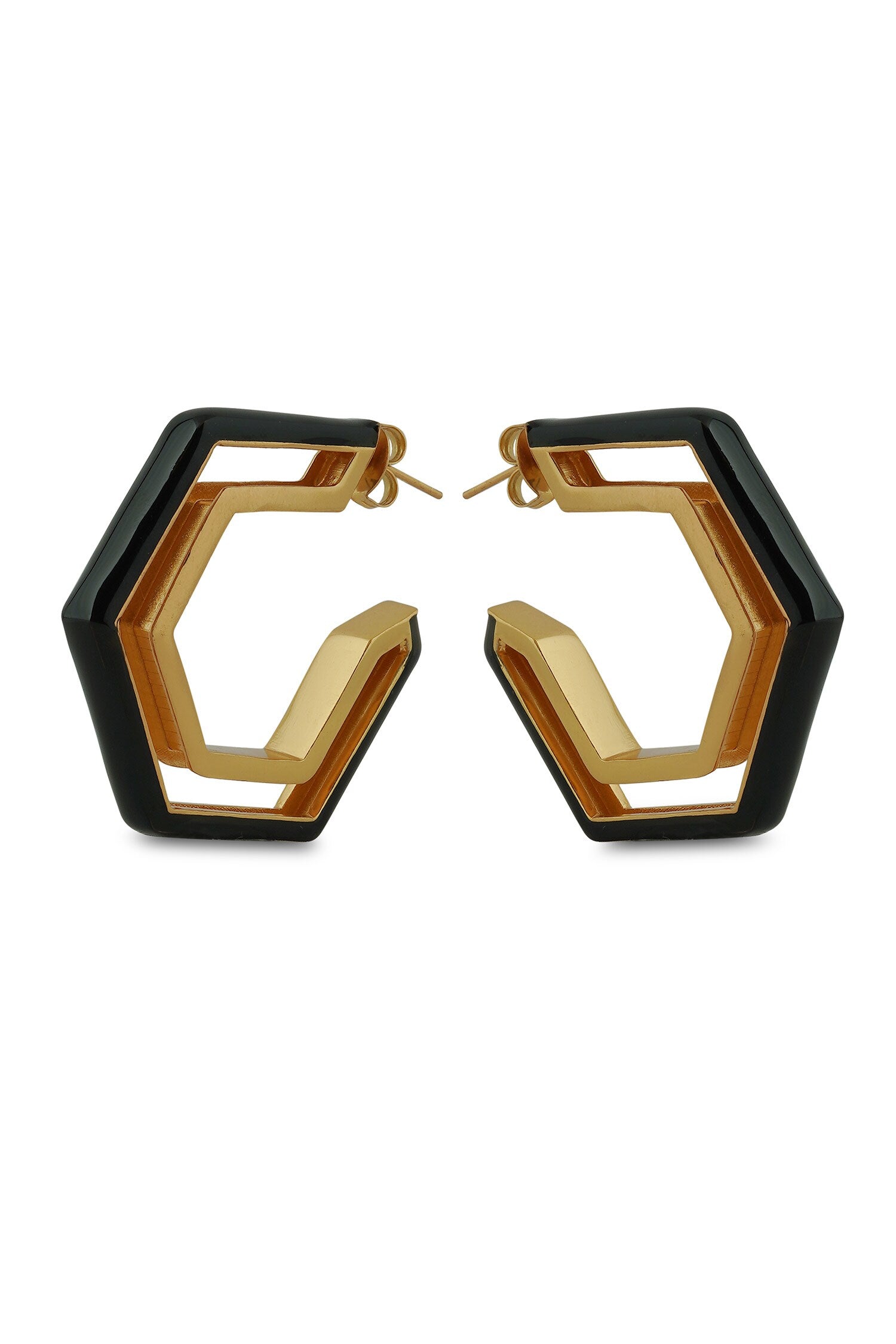 Devine Black Enamel Gold Earrings 