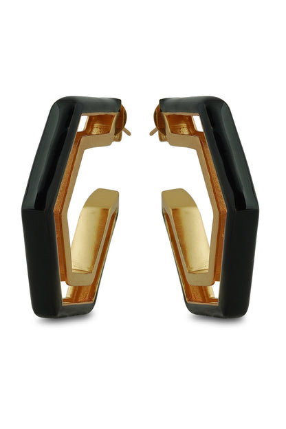 Devine Black Enamel Gold Earrings 