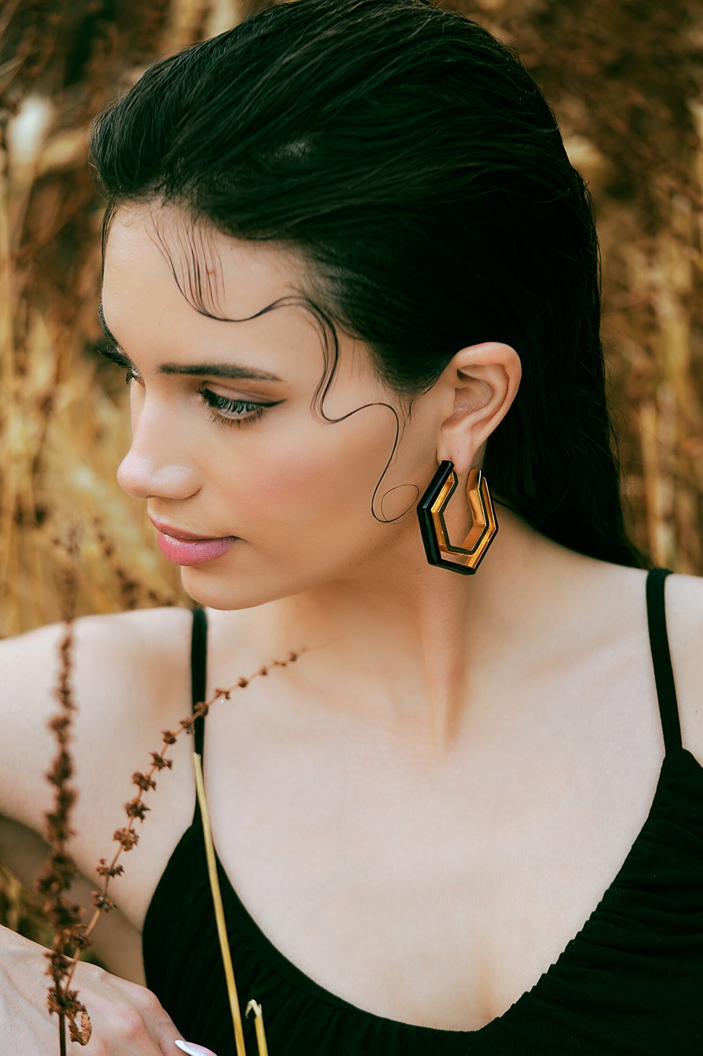 Devine Black Enamel Gold Earrings 