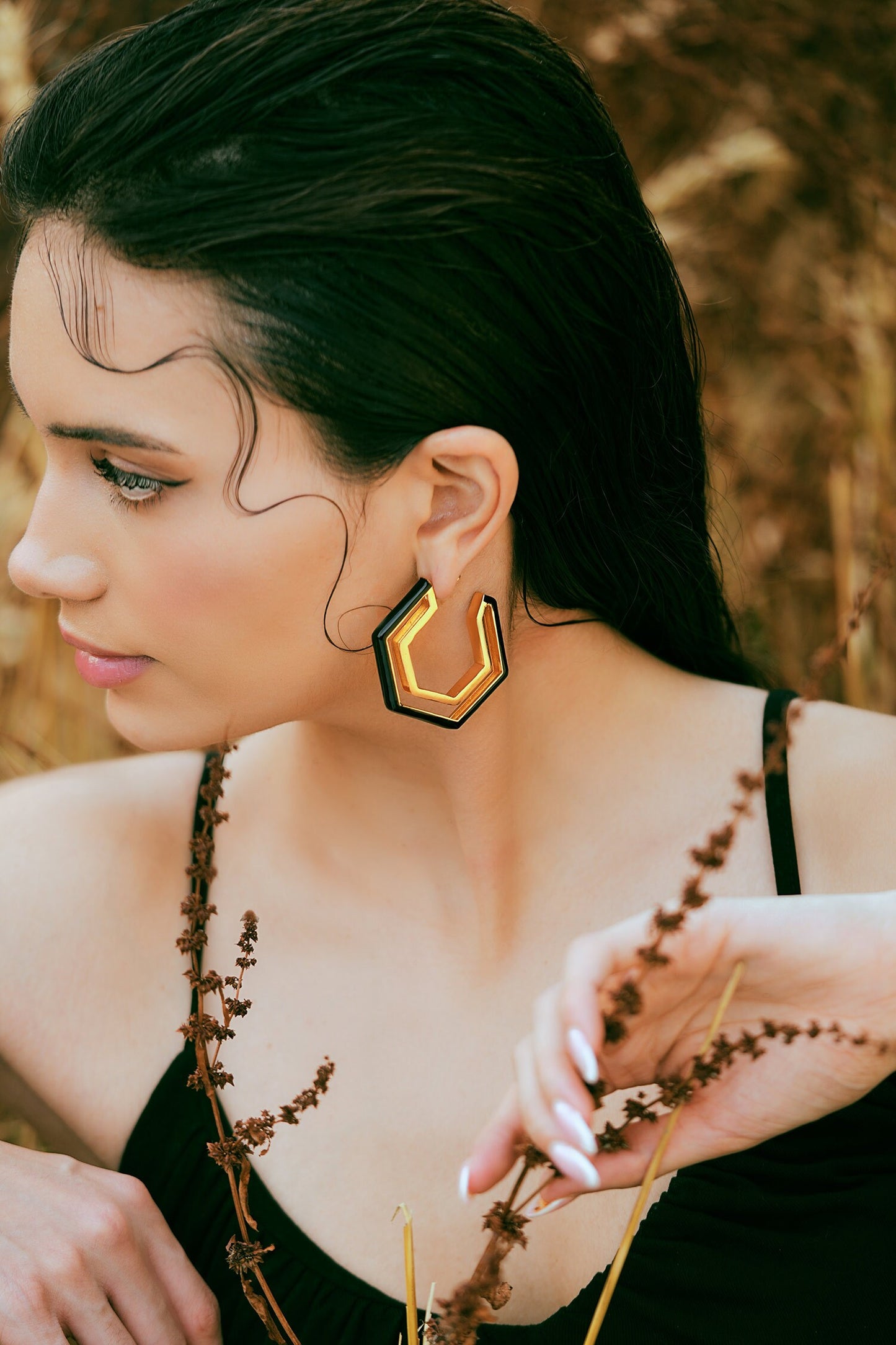 Devine Black Enamel Gold Earrings 