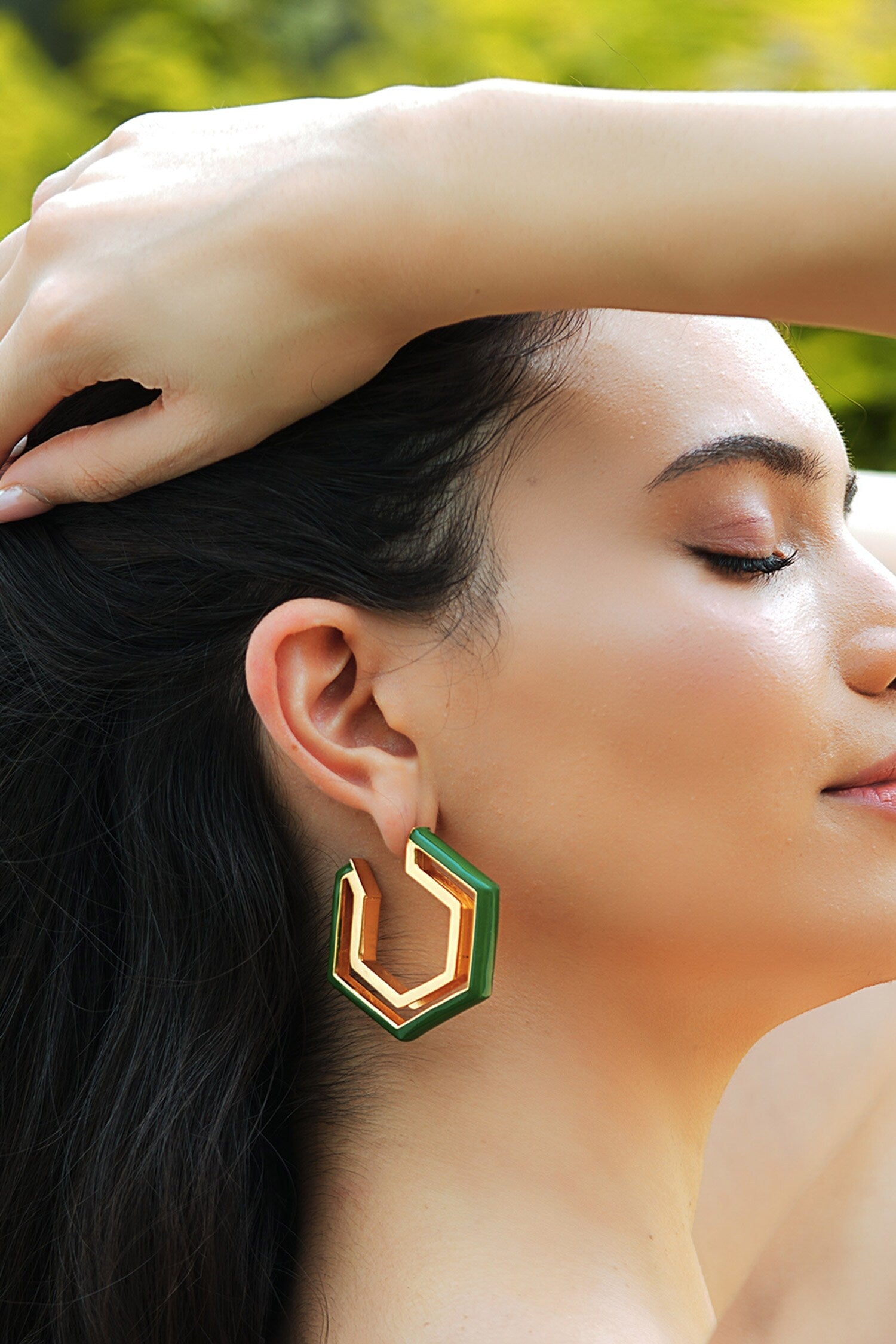 Devine Green Enamel Gold Earrings 