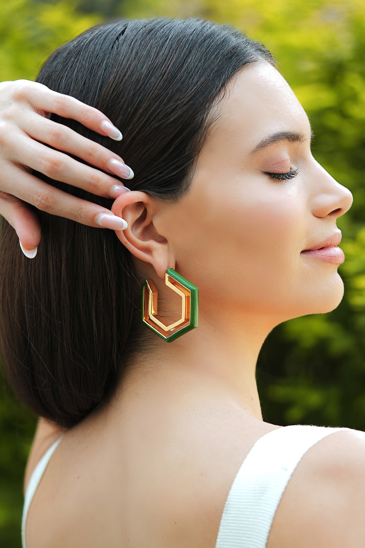 Devine Green Enamel Gold Earrings 