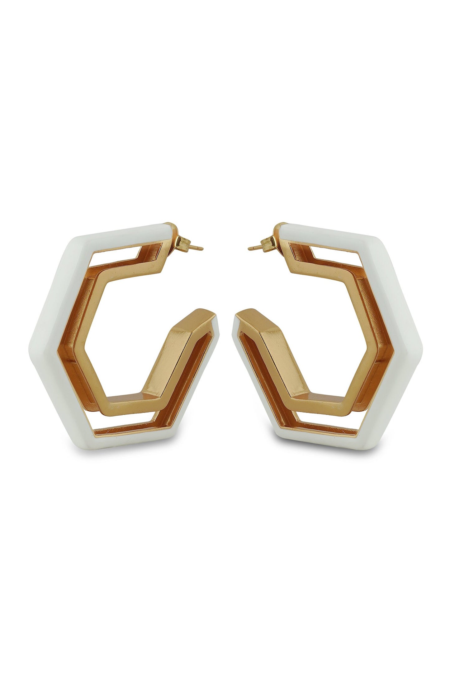 Devine White Enamel Gold Earrings 