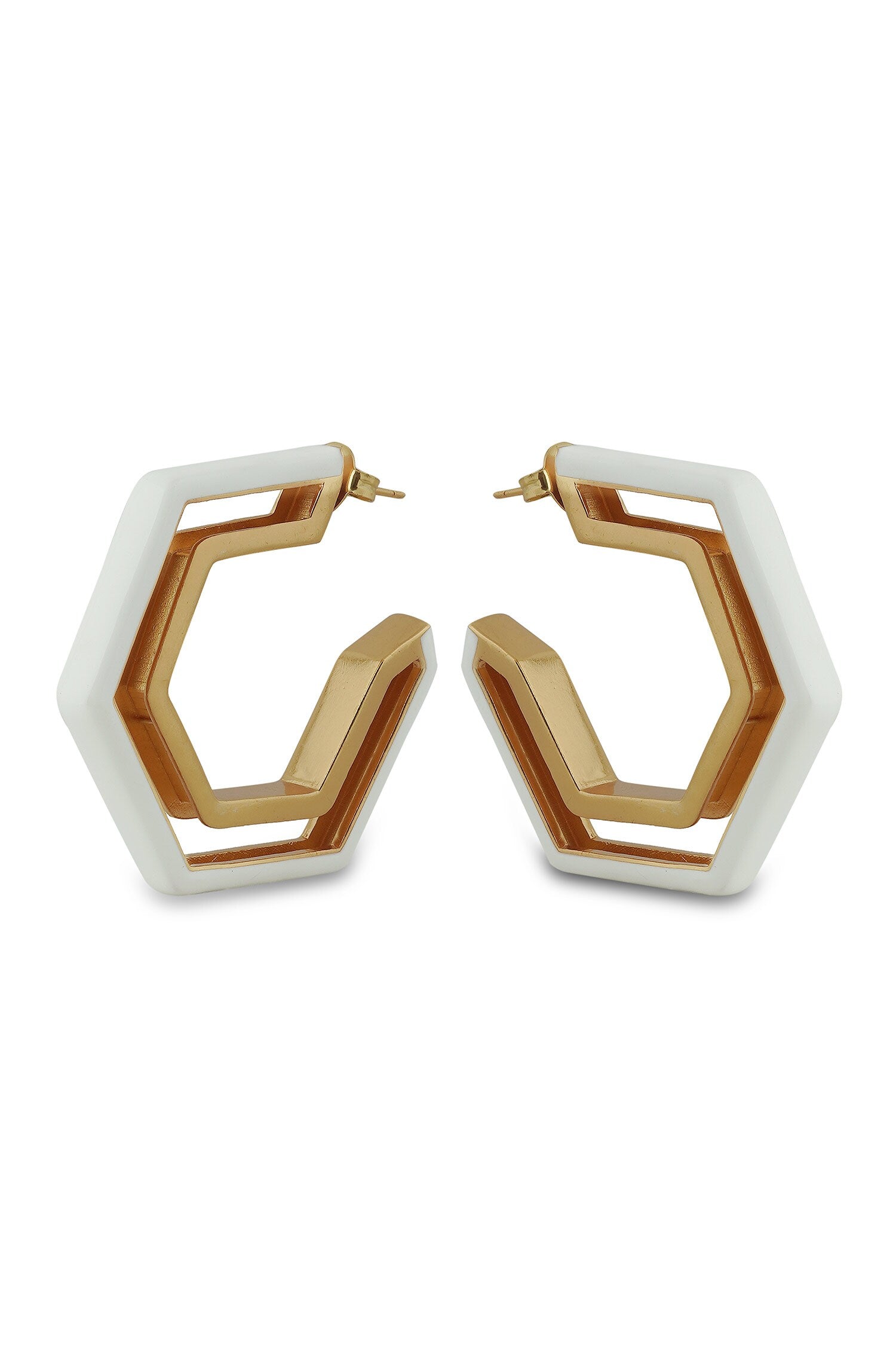 Devine White Enamel Gold Earrings 