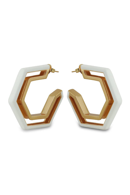 Devine White Enamel Gold Earrings 