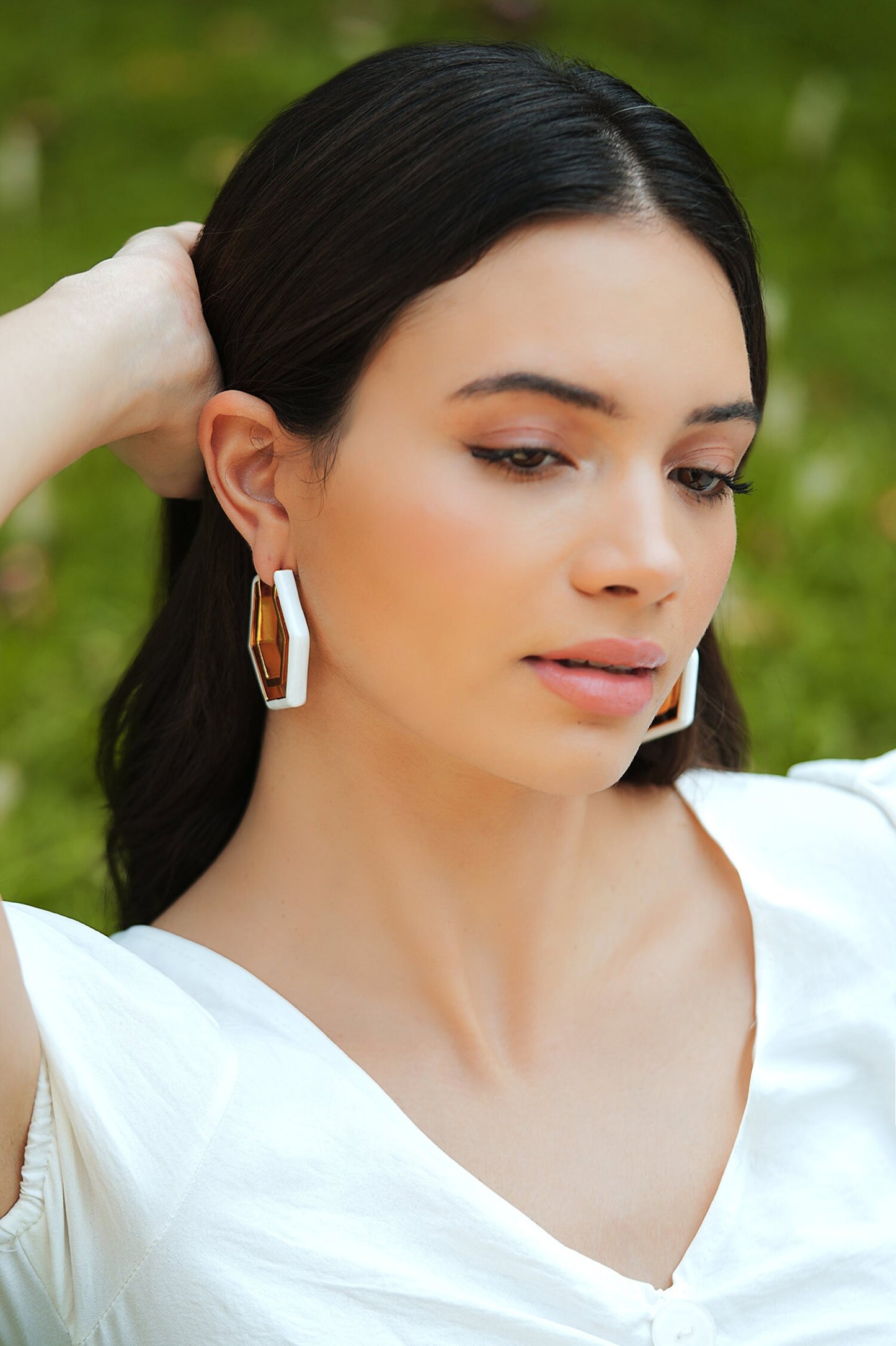 Devine White Enamel Gold Earrings 