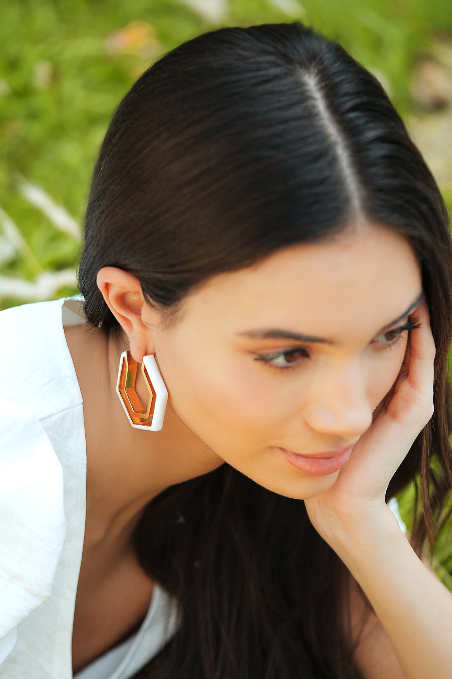 Devine White Enamel Gold Earrings 