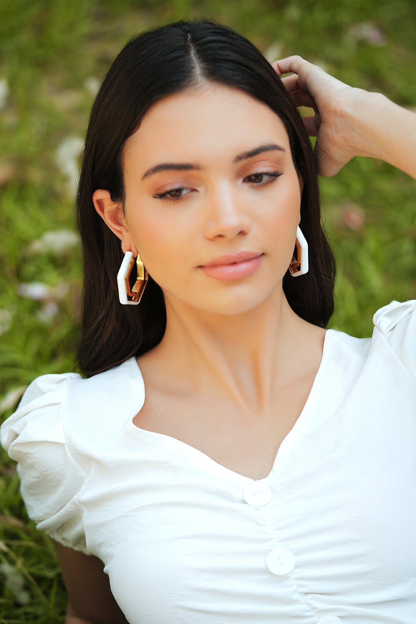 Devine White Enamel Gold Earrings 
